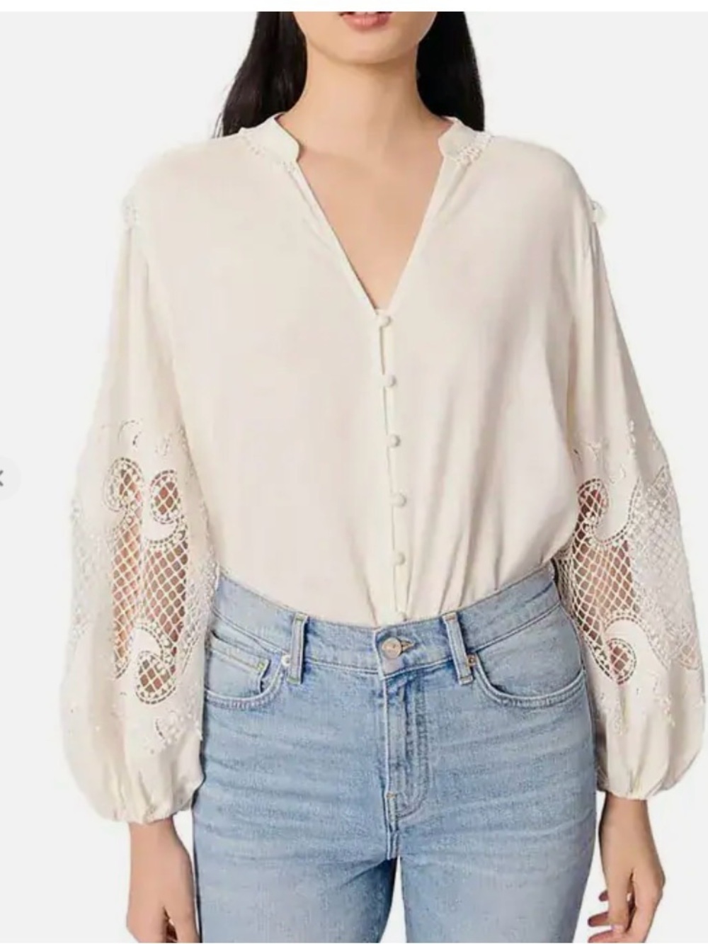 Maje Cream Lace-Inset V-Neck Blouse